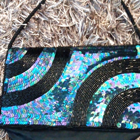 Formal black bead & sequin dress bag 3 pockets - Picture 2 of 5